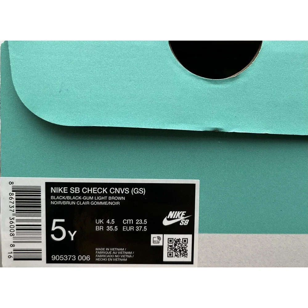 Nike SB Check Youth Boys Skate Canvas Sneakers Size 5Y Black-Tan Lace up Low Top